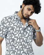 Monochrome Basket Weave Printed Shirt