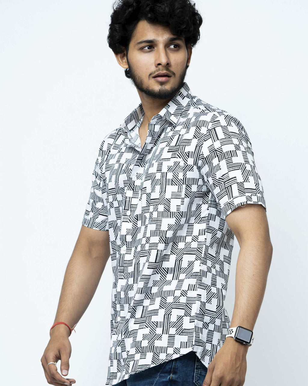 Monochrome Basket Weave Printed Shirt