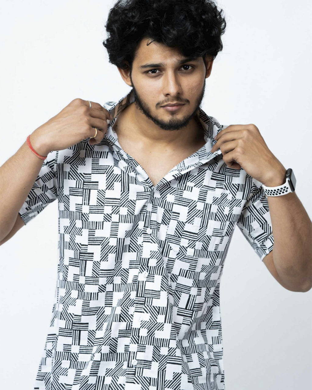 Monochrome Basket Weave Printed Shirt