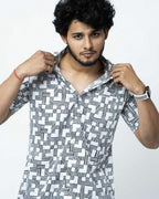 Monochrome Basket Weave Printed Shirt