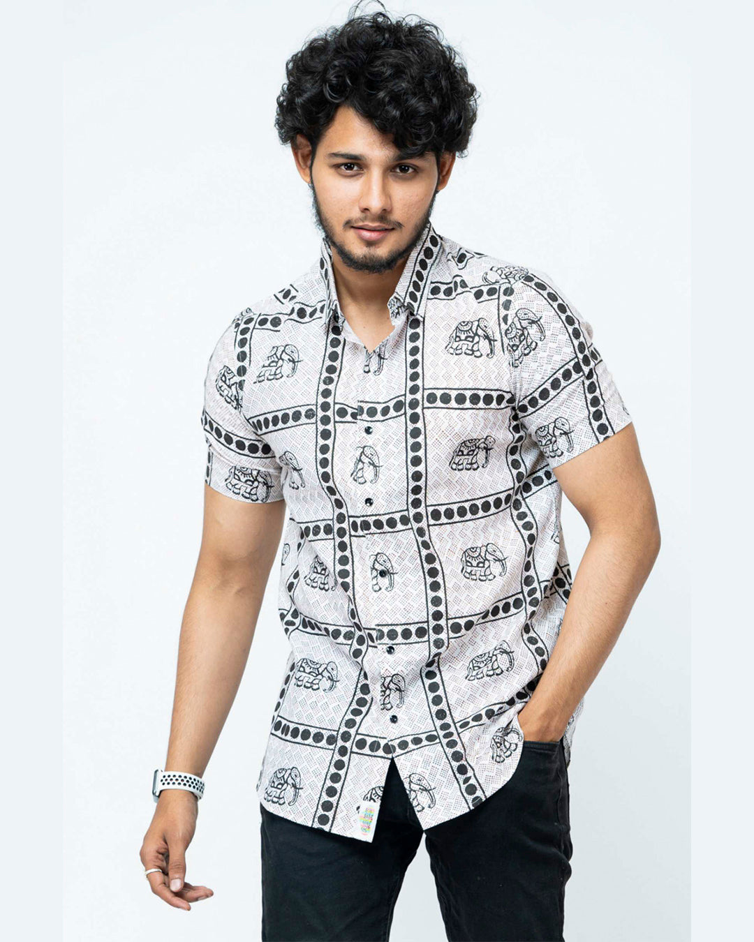Elephant Block Print Mens Shirt