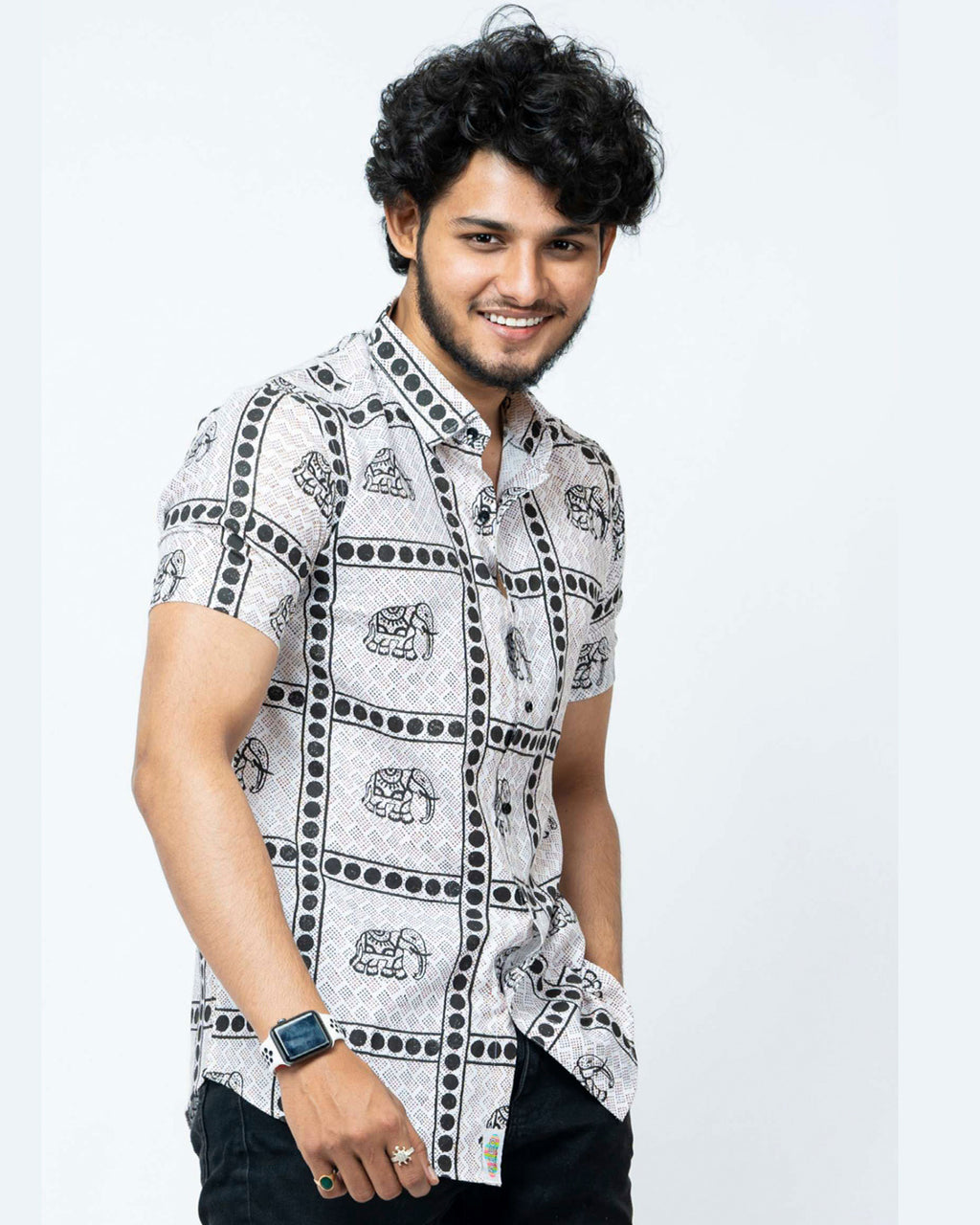 Elephant Block Print Mens Shirt