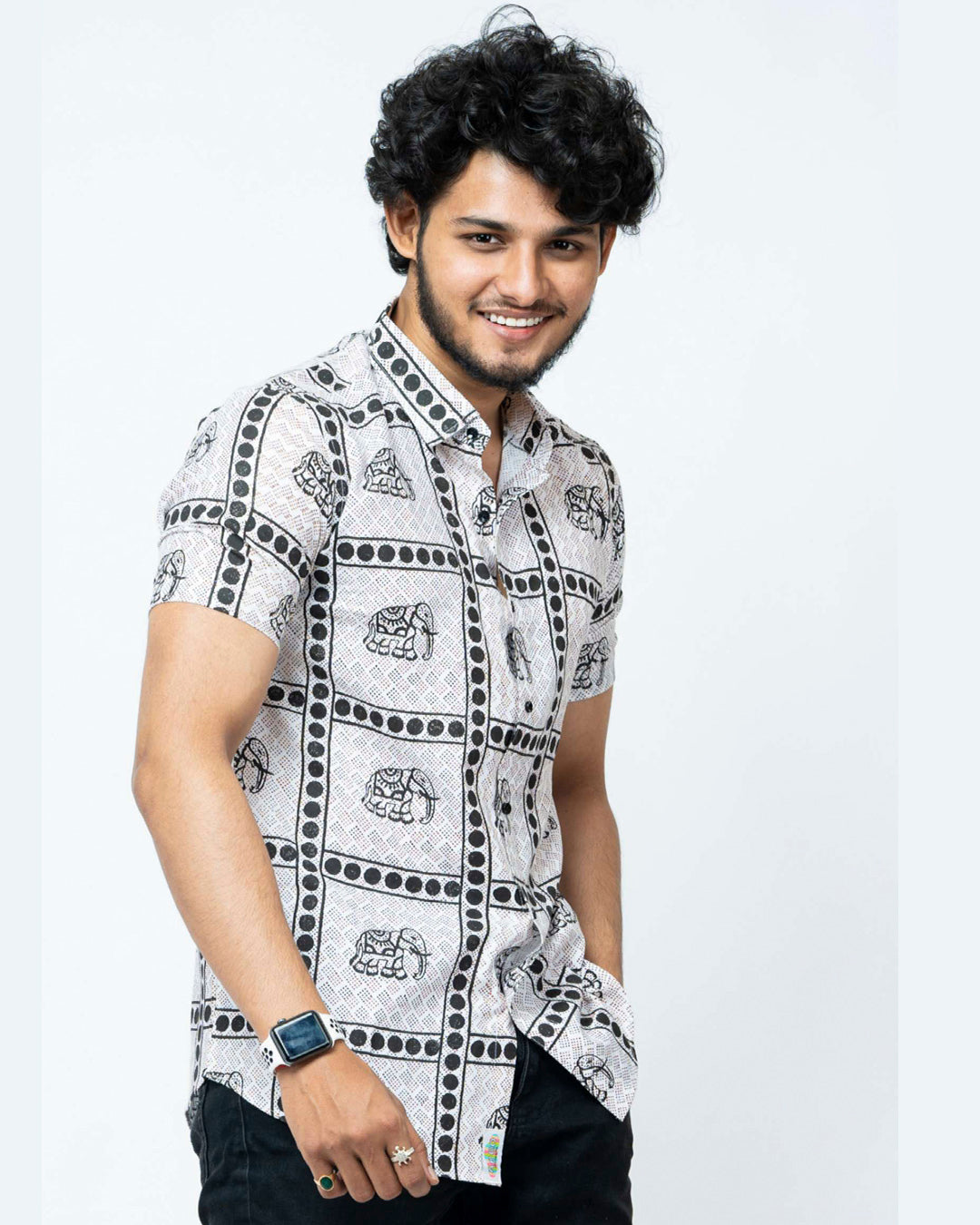 Elephant Block Print Mens Shirt