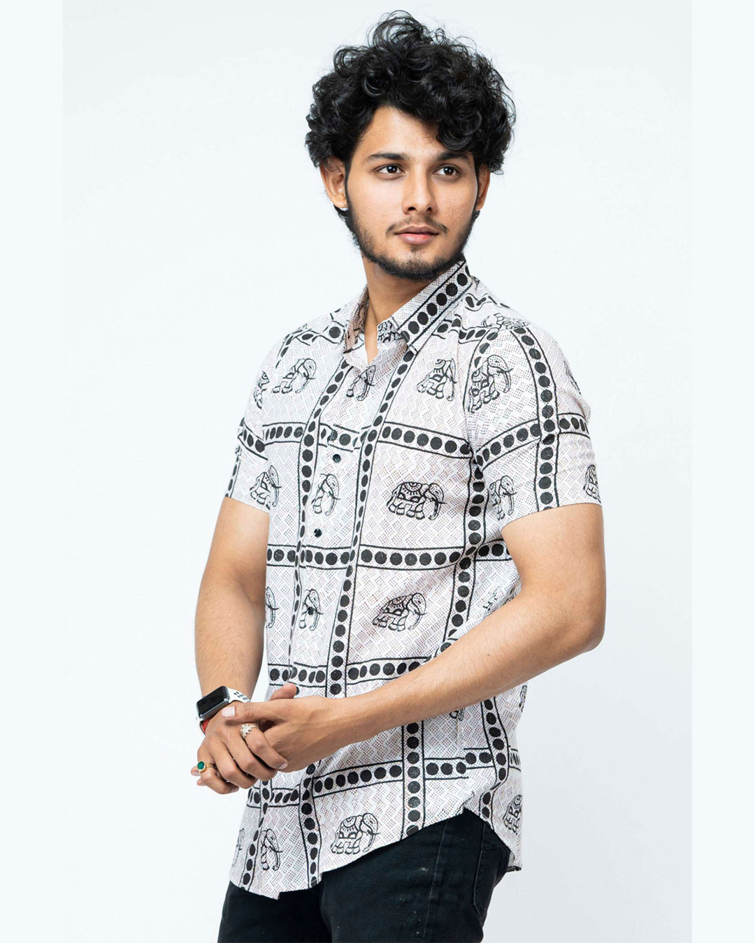Elephant Block Print Mens Shirt