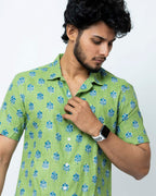 Green Floral Block Printed Shirt