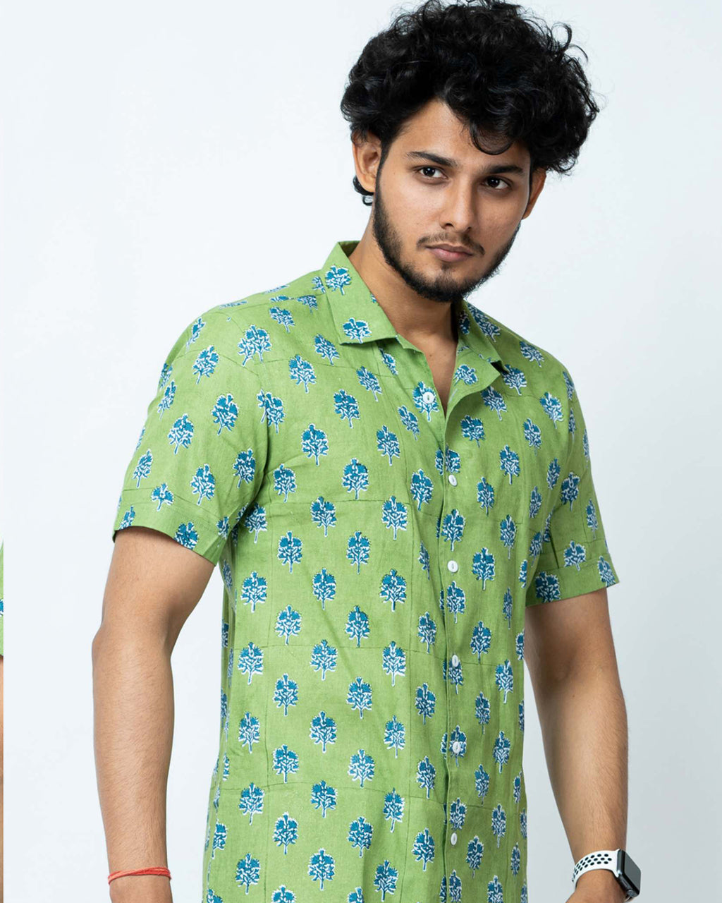 Indigo Floral Block Print Mens Shirt