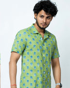 Indigo Floral Block Print Mens Shirt