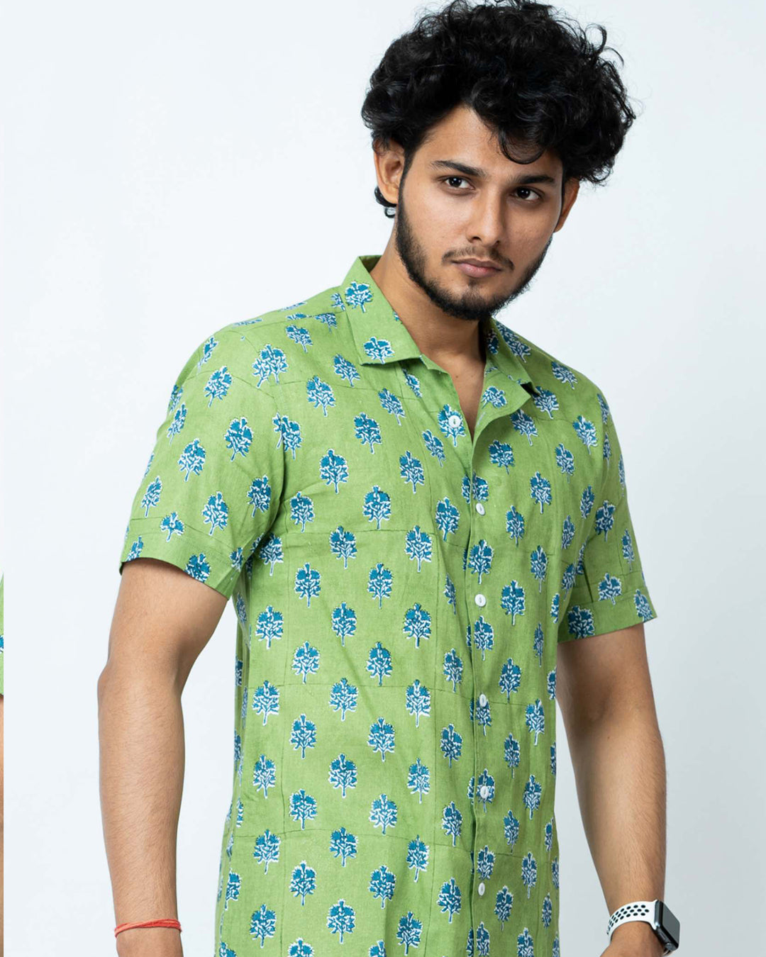 Indigo Floral Block Print Mens Shirt