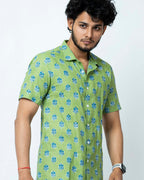 Green Floral Block Printed Shirt