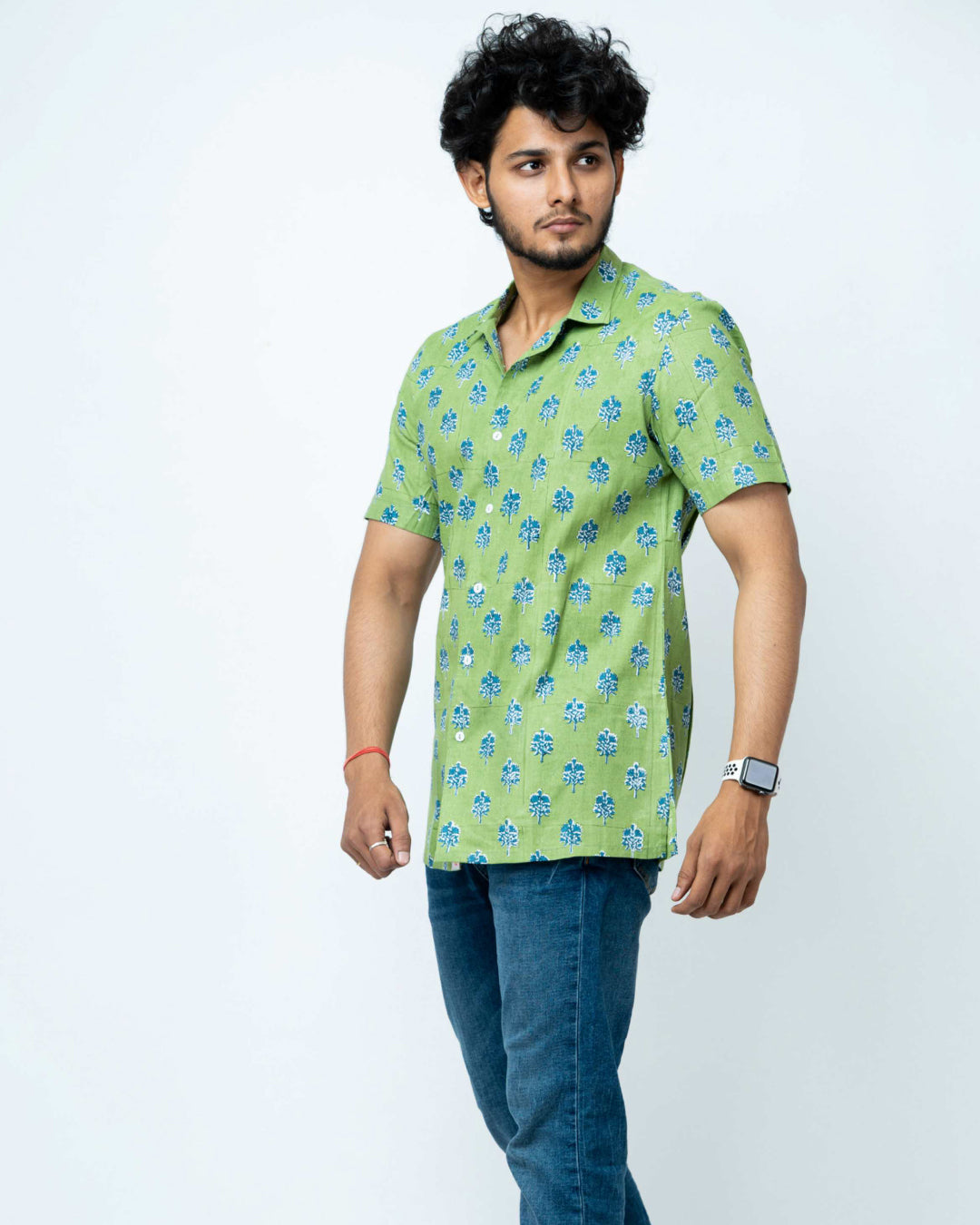 Indigo Floral Block Print Mens Shirt
