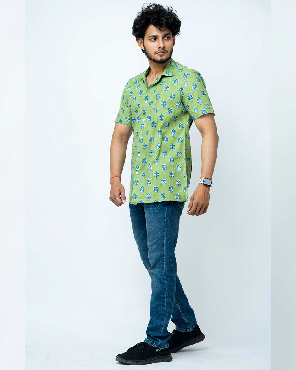 Green Floral Block Printed Shirt