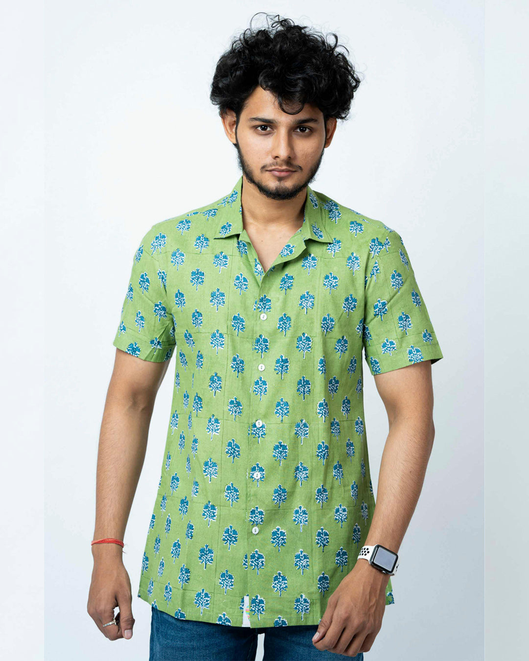 Green Floral Block Printed Shirt