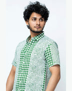 Green Hand Block Print Smart Fit Mens  Shirt