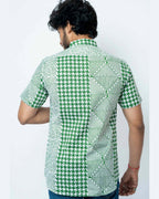 Green Hand Block Print Smart Fit Mens  Shirt
