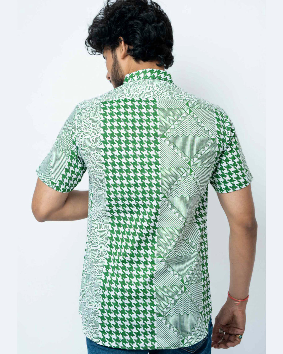 Green Hand Block Print Smart Fit Mens  Shirt