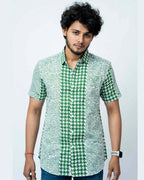 Green Hand Block Print Smart Fit Mens  Shirt