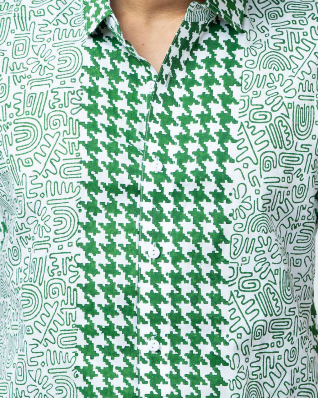 Green Hand Block Print Smart Fit Mens  Shirt