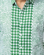 Green Hand Block Print Smart Fit Mens  Shirt