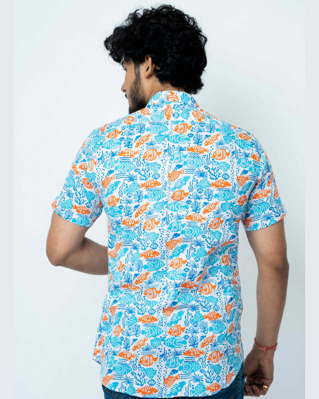 Coral Block Print Smart Fit Mens Shirt