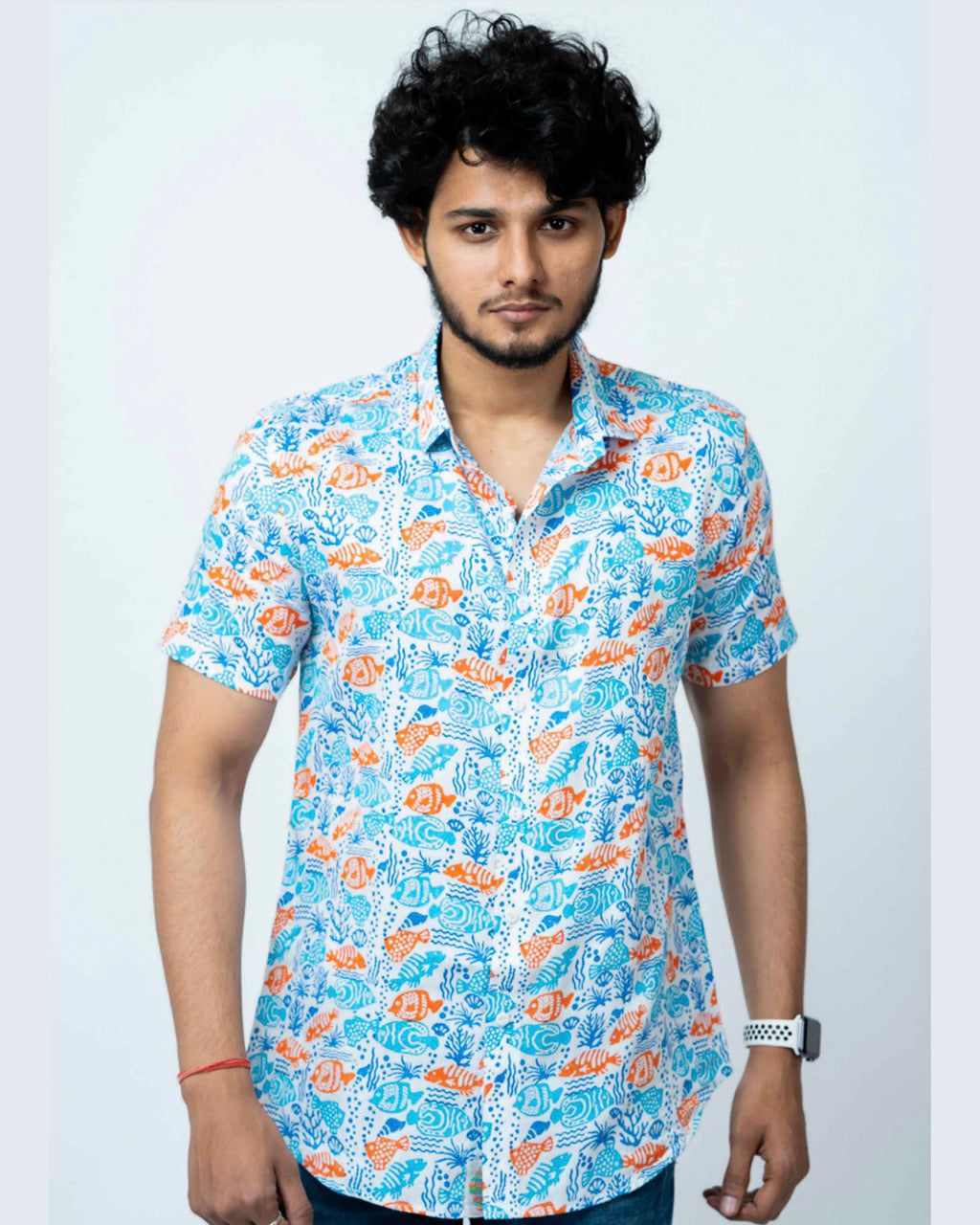Coral Block Print Smart Fit Mens Shirt