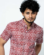 Maroon Ikat Print Regular Fit Cotton Shirt