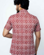 Maroon Ikat Print Regular Fit Cotton Shirt