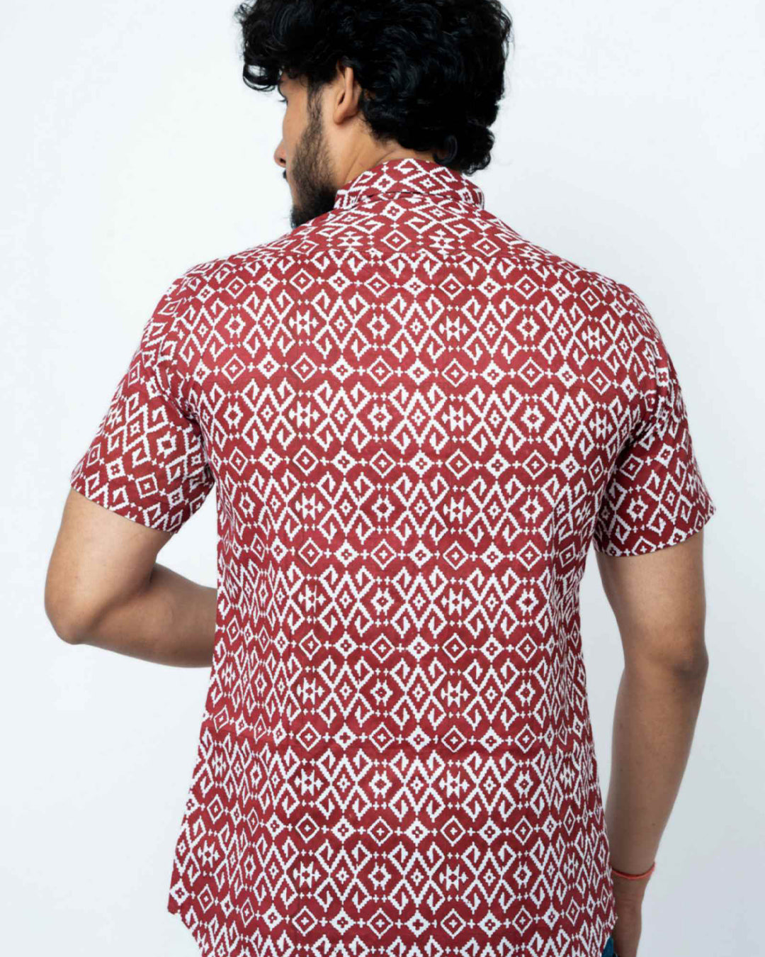 Maroon Ikat Print Regular Fit Cotton Shirt