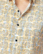 Cream Colour Block  Print Casual Mens Shirt