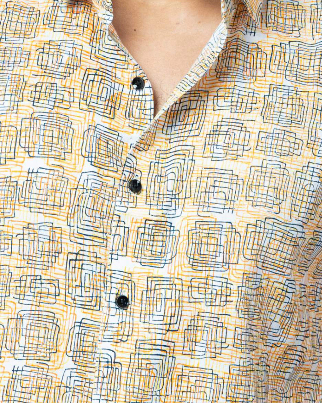 Cream Colour Block  Print Casual Mens Shirt