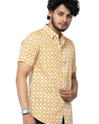 Yellow Mughal Print Mens Half Shirt