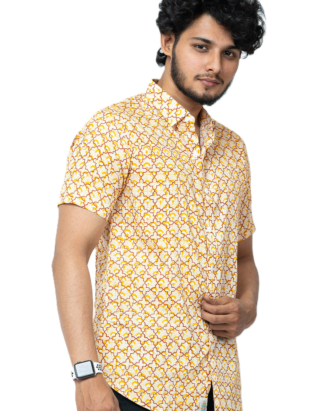 Yellow Mughal Print Mens Half Shirt