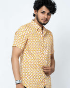 Yellow Mughal Print Mens Half Shirt