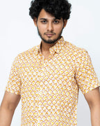 Yellow Mughal Print Mens Half Shirt