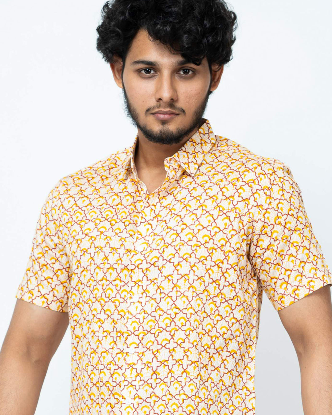 Yellow Mughal Print Mens Half Shirt