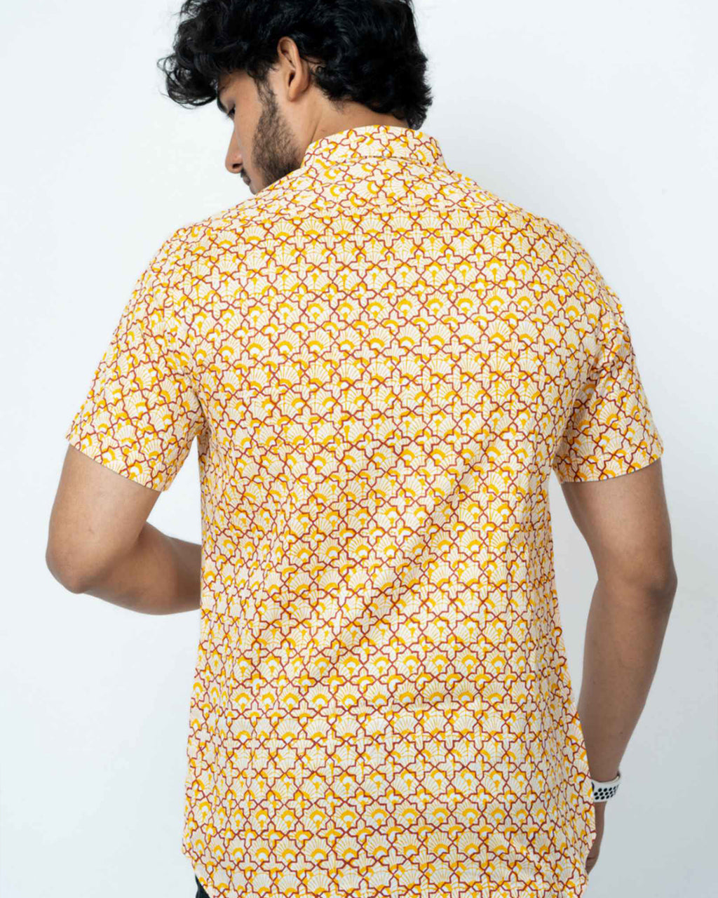 Yellow Mughal Print Mens Half Shirt