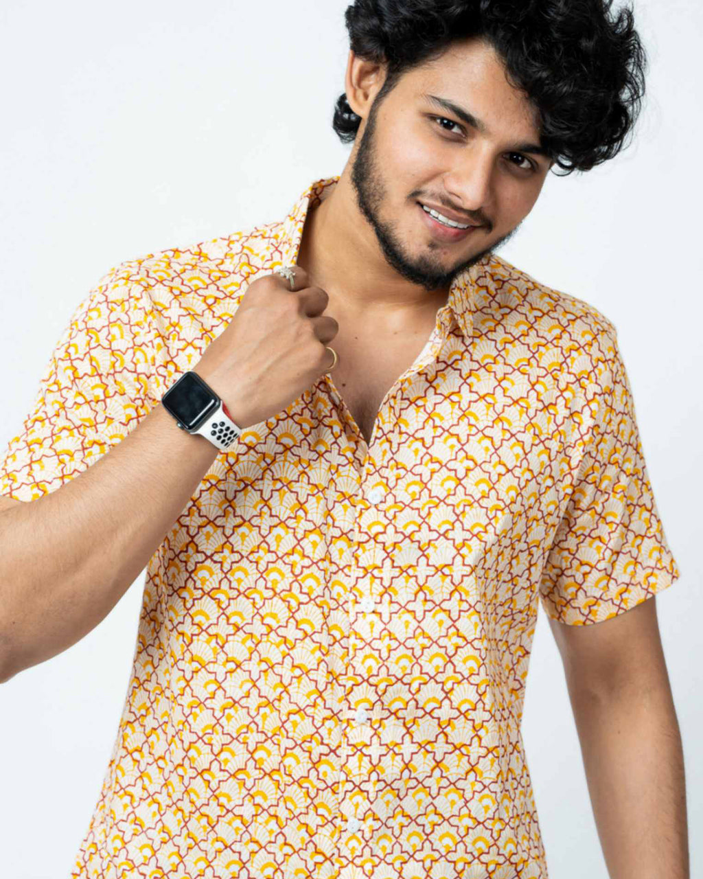 Yellow Mughal Print Mens Half Shirt