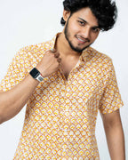 Yellow Mughal Print Mens Half Shirt