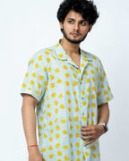 Yellow Floral Print Mens Half Shirt