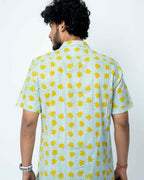 Yellow Floral Print Mens Half Shirt