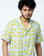 Yellow Floral Print Mens Half Shirt
