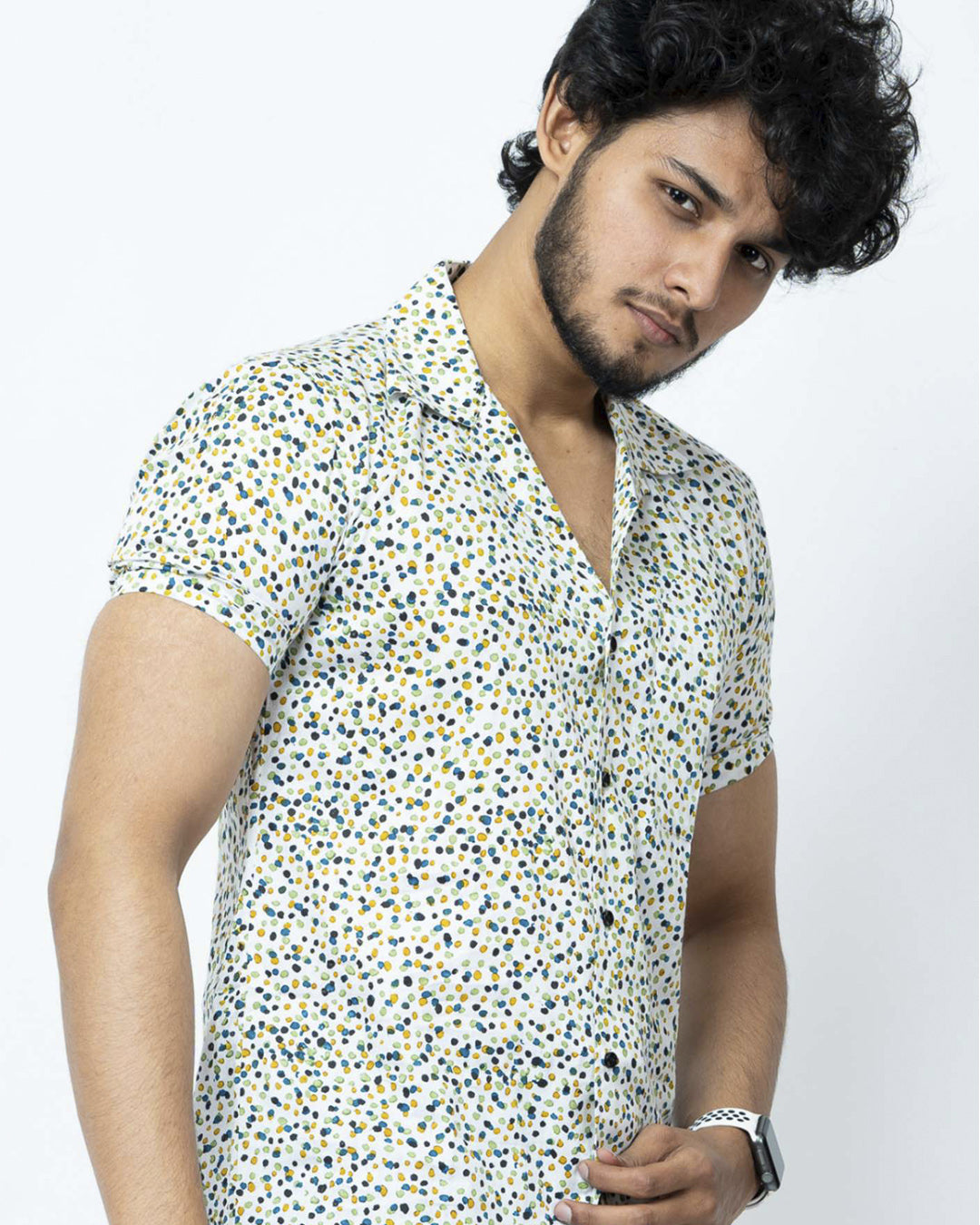 Blue Green Dot Print Mens Casual Shirt
