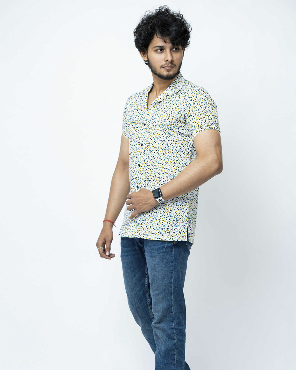 Blue Green Dot Print Mens Casual Shirt