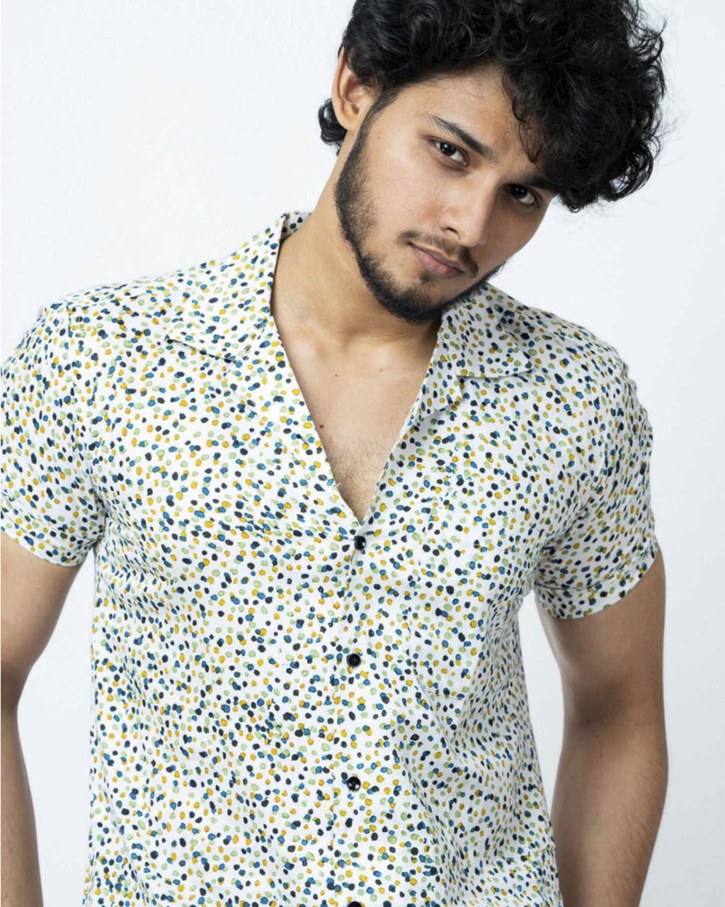 Blue Green Dot Print Mens Casual Shirt