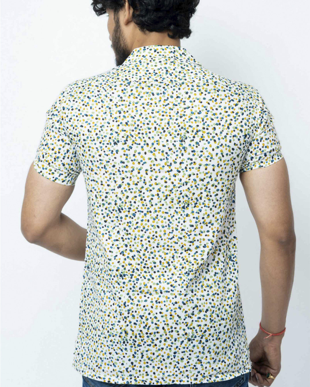 Blue Green Dot Print Mens Casual Shirt
