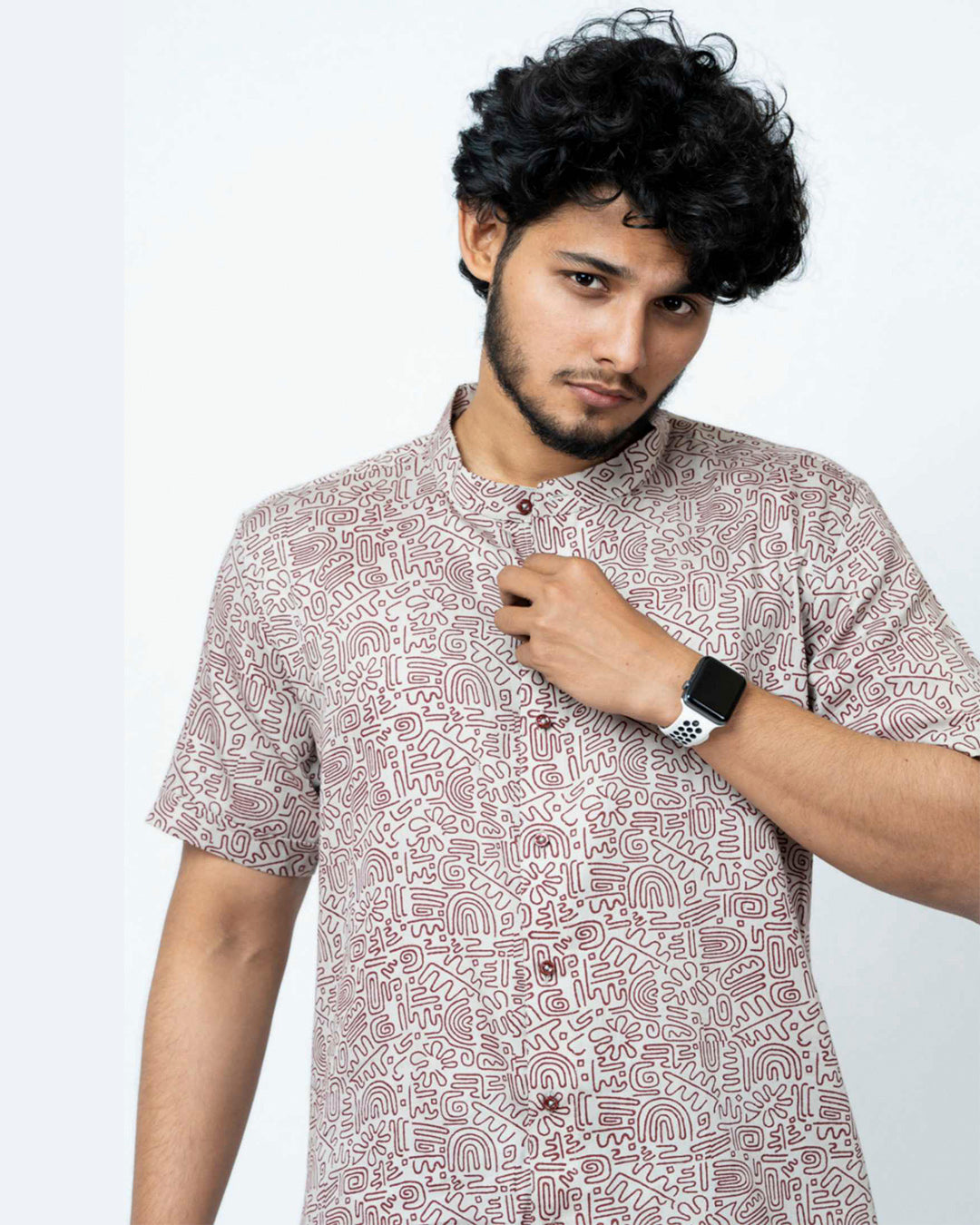 Maroon Doodle Print Shirt