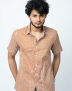 Rust Color Zigzag Print Mens Casual Shirt