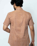 Rust Color Zigzag Print Mens Casual Shirt