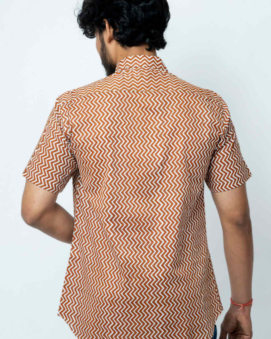 Rust Color Zigzag Print Mens Casual Shirt