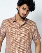 Rust Color Zigzag Print Mens Casual Shirt
