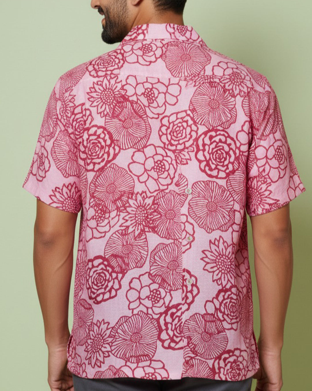 Pink Floral Print Half Sleeve Shirt